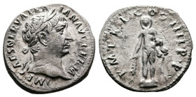 Trajan, AD 98-117. AR Denarius. (18,5mm. 3,15 g.). AD 101-102, Rome. IMP CAES NERVA TRAIAN AVG GERM, laureate head right. Rev. PM TR P COS IIII P P, H...