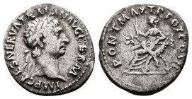 Trajan, AD 98-117. AR Denarius. (17,3mm. 3,17 g.). AD 98-99, Rome. IMP CAES NERVA TRAIAN AVG GERM, laureate head right. Rev. PONT MAX TR POT COS II, A...
