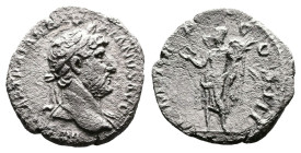 Hadrian, AD 117-138. AR Quinarius. (14,1 mm. 1,28 g.). AD 120-121, Rome. IMP CAESAR TRAIAN HADRIANVS AVG, laureate head right, slight drapery on left ...