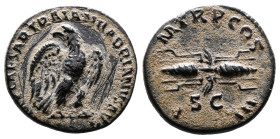 Hadrian, AD 117-138. AE Quadrans. (18,3 mm. 2,67 g.). AD 120-123, Rome. IMP CAESAR TRAIAN HADRIANVS AVG, eagle standing right on thunderbolt, head lef...