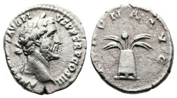 Antoninus Pius, AD 138-161. AR Denarius. (16,5mm. 3,14 g.). AD 149-150, Rome. ANTONINVS AVG PIVS PP TR P COS III, laureate head right. Rev. ANNONA AVG...