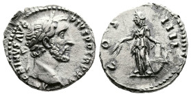 Antoninus Pius, AD 138-161. AR Denarius. (18,3 mm. 2,80 g.). AD 153-154, Rome. ANTONINVS AVG PIVS PP TR P XVII, laureate head right. Rev. COS IIII, An...