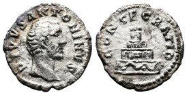 Antoninus Pius posthumous issue, AD 161. Struck under Marcus Aurelius. AR Denarius. (18 mm. 2,11 g.). Rome. DIVVS ANTONINVS, bare head right. Rev. CON...