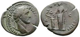 Antoninus Pius, AD 138-161 AE As. (28,3 mm. 10,5 g.). AD 148-149, Rome. ANTONINVS AVG PIVS P P TR P XV, laureate head right. Rev. SALVS AVG COS IIII S...