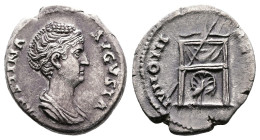 Faustina I, AD 138-141. AR Denarius. (16,8mm. 2,91 g.). Rome. FAVSTINA AVGVSTA, diademed and draped bust right. Rev. IVNONI REGINAE, draped throne wit...