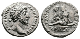 Marcus Aurelius, AD 161-180. AR Denarius. (17,4mm. 2,73 g.). AD 164, Rome. ANTONINVS AVG ARMENIACVS, laureate head right. Rev. P M TR P XVIII IMP II C...