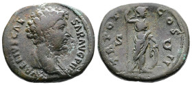 Marcus Aurelius as Caesar, AD 145. Struck under Antoninus Pius. AE As. (27,4 mm. 12,2 g.). Rome. AVRELIVS CAESAR AVG PII F, bare head right. Rev. TR P...