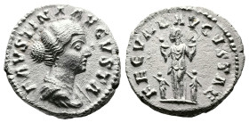 Faustina II, AD 161-167. AR Denarius. (17,7mm. 2,75 g.). Rome. FAVSTINA AVGVSTA, draped bust right. Rev. FECVND AVGVSTAE, Fecunditas standing left bet...