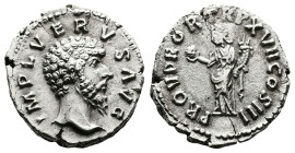 Lucius Verus, AD 161-169. AR Denarius mule. (17,5mm. 3,20 g.). AD 162, Rome. IMP L VERVS AVG, bare head right, seen from behind. Rev. PROV DEOR TR P X...