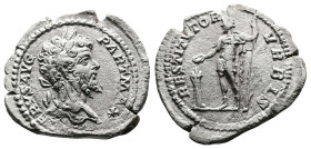 Septimius Severus, AD 193-211. AR Denarius. (20,33mm. 3,01 g.). AD 200-201, Rome. SEVERVS AVG PART MAX, laureate head right. Rev. RESTITVTOR VRBIS, Se...