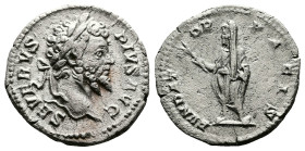 Septimius Severus, AD 193-211. AR Denarius. (18,7 mm. 2,59 g.). AD 204, Rome. SEVERVS PIVS AVG, laureate head right. Rev. ADVENTI FELICISSIMO, FVNDATO...