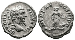 Septimius Severus, AD 193-211. AR denarius. (18,6 mm. 2,9 g.). AD 207, Rome. SEVERVS PIVS AVG, laureate head right. Rev. P M TR P XV COS III P P, Afri...