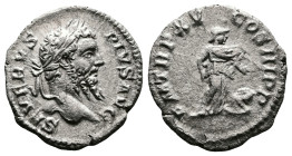 Septimius Severus, AD 193-211. AR denarius. (18,6 mm. 2,9 g.). AD 207, Rome. SEVERVS PIVS AVG, laureate head right. Rev. P M TR P XV COS III P P, Afri...