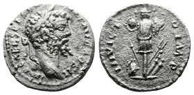 Septimius Severus, AD 193-211. AR Denarius. (16,7 mm. 2,1 g.). AD 194-195, Emesa. IMP CAE L SEP SEV PERT AVG COS II, laureate head right. Rev. INVICTO...