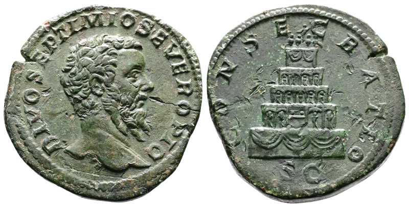 Septimius Severus posthumous issue, AD 211. AE Sestertius struck under Caracalla...