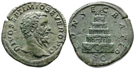 Septimius Severus posthumous issue, AD 211. AE Sestertius struck under Caracalla and Geta. (33,2 mm. 27,6 g.). Rome. DIVO SEPTIMIO SEVERO PIO, bare he...