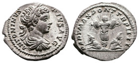 Caracalla, AD 198-217. AR Denarius. (19,8 mm. 3,01 g.). AD 201, Rome. ANTONINVS PIVS AVG, laureate, draped and cuirassed bust right. Rev. PART MAX PON...