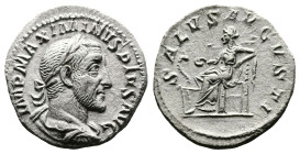 Maximinus I, AD 235-238. AR Denarius. (18,3 mm. 2,1 g.). AD 237-238, Rome. IMP MAXIMINVS PIVS AVG, laureate, draped and cuirassed bust right. Rev. SAL...