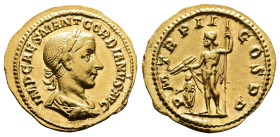 Gordian III, AD 238-244. AV Aureus. ( 20mm, 5,0 g.). AD 239, Rome. IMP CAES M ANT GORDIANVS AVG, laureate, draped and cuirassed bust right. Rev. PM TR...