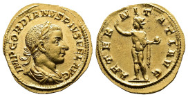 Gordian III, AD 238-244. AV Aureus. (20mm, 4,4 g.). 241-243, Rome. IMP GORDIANVS PIVS FEL AVG, laureate, draped and cuirassed bust right. Rev. AETERNI...