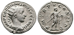 Gordian III, AD 238-244. AR Antoninianus. (22,5 mm. 4,5 g.). AD 241-243, Rome. IMP GORDIANVS PIVS FEL AVG, radiate, draped and cuirassed bust right. R...