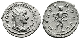 Gordian III, AD 238-244. AR Antoninianus. (24,1 mm. 3,8 g.). AD 243-244, Rome. IMP GORDIANVS PIVS FEL AVG, radiate, draped and cuirassed bust right. R...