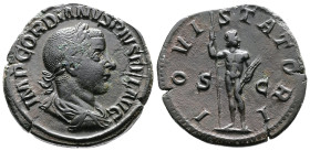 Gordian III, AD 238-244. AE Sestertius. (31,3 mm. 18,1 g.). AD 240, Rome. IMP GORDIANVS PIVS FEL AVG, laureate, draped and cuirassed bust right. Rev. ...