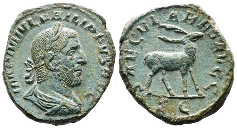 Philip I, AD 244–249. AE Sestertius. (26,9 mm. 18,3 g.). Rome. IMP M IVL PHILIPP...