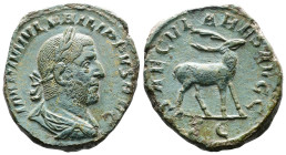 Philip I, AD 244–249. AE Sestertius. (26,9 mm. 18,3 g.). Rome. IMP M IVL PHILIPPVS AVG, laureate, draped and cuirassed bust right. Rev. SAECVLARES AVG...