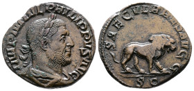 Philip I, AD 244–249. AE Sestertius. (28,4 mm. 13,5 g.). Rome. IMP M IVL PHILIPPVS AVG, laureate, draped and cuirassed bust right. Rev. SAECVLARES AVG...
