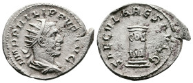 Philip I, AD 244–249. AR Antoninianus. (24,7 mm. 4,01 g.). Rome. IMP PHILIPPVS AVG, radiate, draped and cuirassed bust right. Rev. SAECVLARES AVGG, ci...