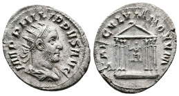 Philip I, AD 244–249. AR antoninianus. (22,5 mm. 4,2 g.). Rome. IMP PHILIPPVS AVG, radiate, draped and cuirassed bust right. Rev. SAECVLVM NOVVM, Hexa...