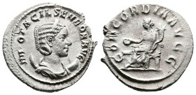 Otacilia Severa, AD 244–249. AR Antoninianus. (23,7 mm. 4,1 g.). Rome. M OTACIL SEVERA AVG, diademed and draped bust right on crescent. Rev. CONCORDIA...