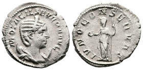 Otacilia Severa, AD 244–249. AR Antoninianus. (23,4 mm. 3,7 g.). Rome. M OTACIL SEVERA AVG, diademed and draped bust right on crescent. Rev. IVNO CONS...