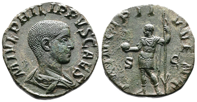 Philip II, AD 244–249. AE Sestertius. (27,8 mm. 12,87 g.). Rome. M IVL PHILIPPVS...