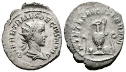Herennius Etruscus, AD 250-251. AR Antoninianus. (21,1 mm. 3,3 g.). Rome. Q HER ETR MES DECIVS NOB C, radiate and draped bust right. Rev. PIETAS AVGVS...
