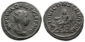 Quietus, AD 260-261. AE Antoninianus. (20,5 mm. 4,3 g.). Antioch. IMP C FVL QVIETVS P F AVG, radiate, draped and cuirassed bust right. Rev. IOVI CONSE...