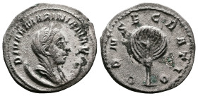 Mariniana, posthumous issue. AD 253. AR Antoninianus. (22,9 mm. 3,5 g.). Rome. DIVAE MARINIANVAE, diademed and veiled bust right on crescent. Rev. CON...