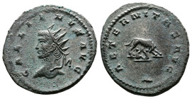 Gallienus, AD 253-268. Billon Antoninianus. (22,2 mm. 4,1 g.). Antioch. GALLIENVS AVG, radiate head left. Rev. AETERNITAS AVG, She-wolf standing right...