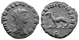 Gallienus, AD 253-268. Billon Antoninianus. (19,5 mm. 3,1 g.). Rome. IMP GALLIENVS AVG, radiate head right. Rev. APOLLINI CONS AVG, Griffin walking le...