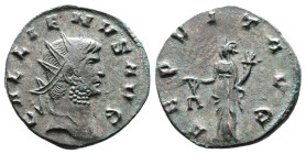 Gallienus, AD 253-268. Billon Antoninianus. (19,8 mm. 2,6 g.). Rome. GALLIENVS AVG, radiate head right. Rev. AEQVIT AVG, Aequitas standing left, holdi...