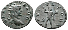 Gallienus, AD 253-268. Billon Antoninianus. (21,1 mm. 2,6 g.). AD 261, Rome. GALLIENVS AVG, radiate head right. Rev. IOVI VLTORI, Jupiter standing fro...