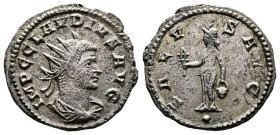 Claudius II, AD 268–270. Billon Antoninianus. (21,5mm. 3,2 g.). Antioch. IMP C CLAVDIVS AVG, radiate and draped bust right. Rev. SALVS AVG, Salus stan...