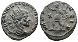 Quintillus, AD 270. AE Antoninianus. (18,9mm. 3 g.). Rome. IMP C M AVR CL QVINTILLVS AVG, radiate, draped and cuirassed bust right. Rev. MARTI PACIF, ...