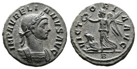 Aurelian, AD 270-275. AE Denarius. (18,2 mm. 2,5 g.). Rome. IMP AVRELIANVS AVG, radiate, cuirassed bust right. Rev. VICTORIA AVG, Victory walking left...