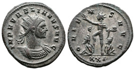 Aurelian, AD 270-275. AE Antoninianus. (22,8 mm. 3,8 g.). Cyzicus. IMP AVRELIANVS AVG, radiate, cuirassed bust right. Rev. ORIENS AVG, Sol standing le...