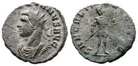 Aurelian, AD 270-275. AE Antoninianus. (20,1 mm. 2,5 g.). Cyzicus. IMP AVRELIANVS AVG, radiate, cuirassed bust left. Rev. SAECVLI FELICITAS, Emperor s...