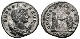 Severina, AD 270-275. AE antoninianus. (20,8 mm. 3,1 g.). Rome. SEVERINA AVG, diademend and draped bust right on crescent. Rev. CONCORDIA AVGG, Severi...