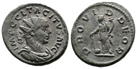 Tacitus, AD 275-276. AE Antoninianus. (23 mm. 4,8 g.). Lyons. IMP C CL TACITVS AVG, radiate, draped and cuirassed bust right. Rev. PROVID DEOR, Provid...