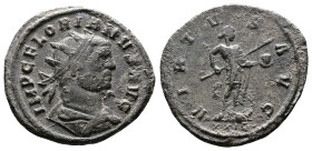 Florian, AD 276. AE Antoninianus. (23 mm. 3,7 g.). Rome. IMP C FLORIANVS AVG, radiate, draped and cuirassed bust right. Rev. VIRTVS AVG, emperor in mi...